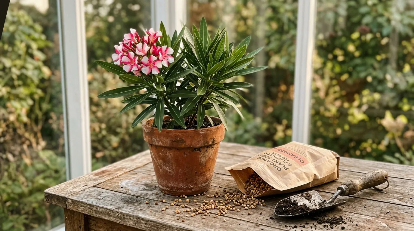 Fleur rose en pot avec engrais